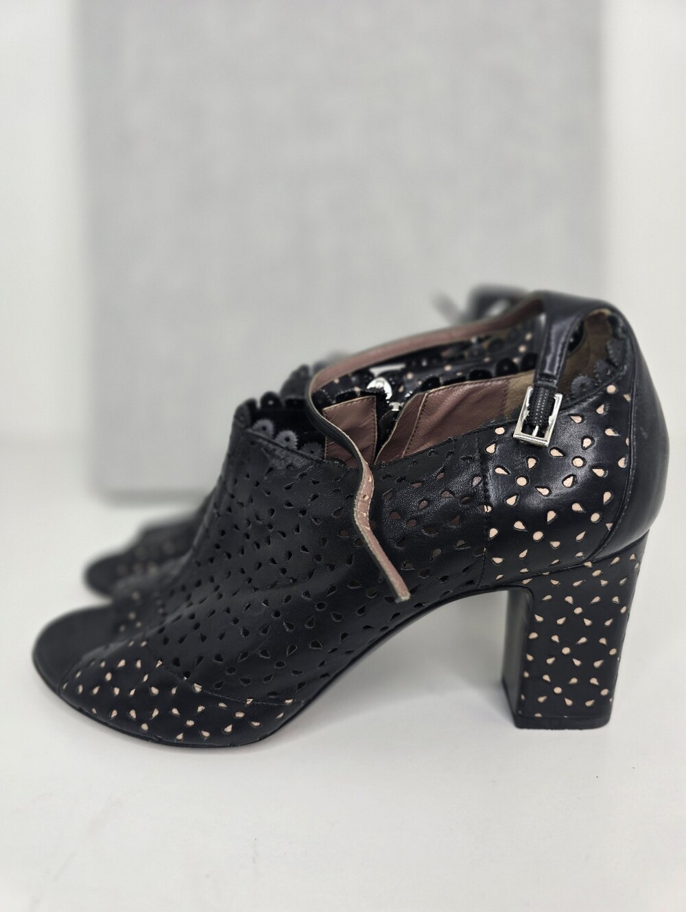 Tabitha Simmons Black Perforated  Open Toe Heels
